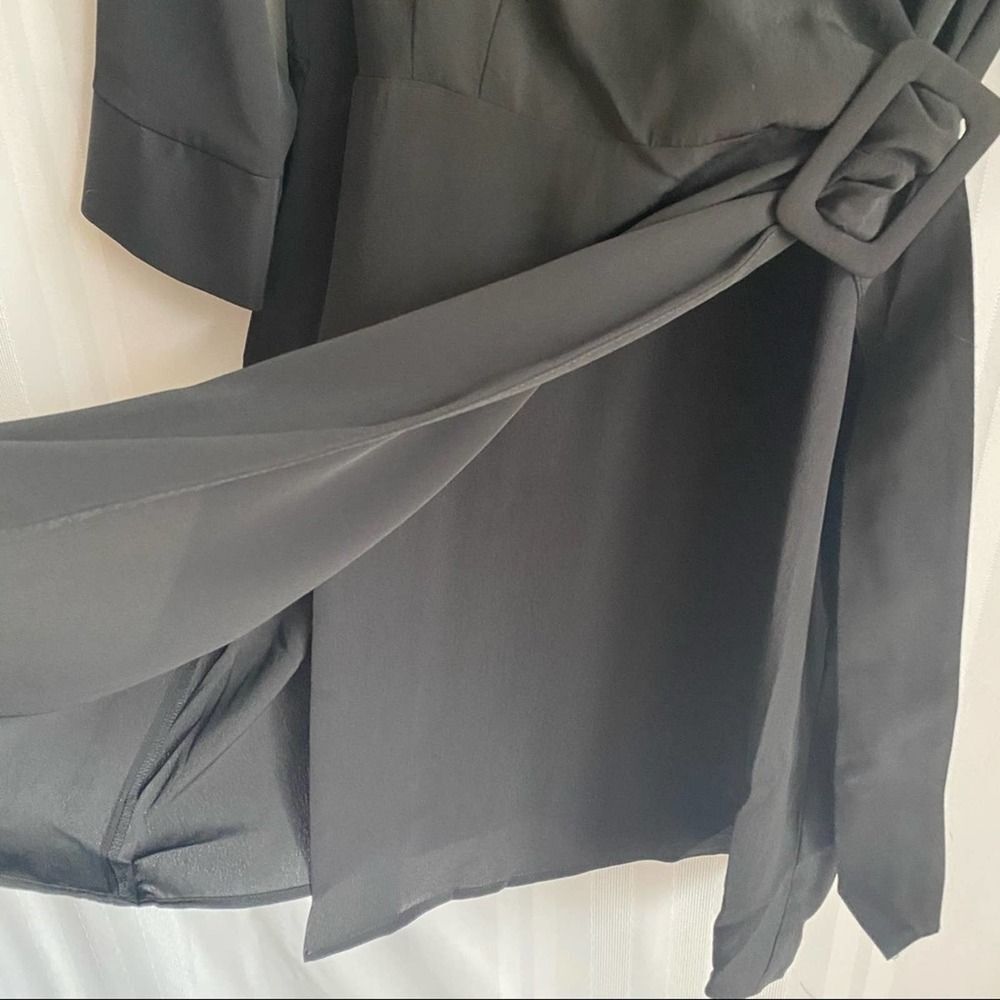 Topshop 3/4 Sleeve Belted Wrap Mini Dress Black Size 4 Small V-Neck Party - Picture 8 of 10